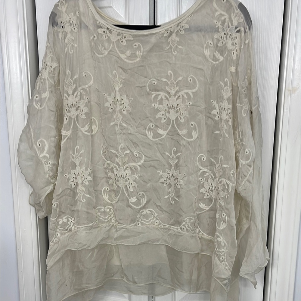 Elegant Cream Embroidered Women's Top